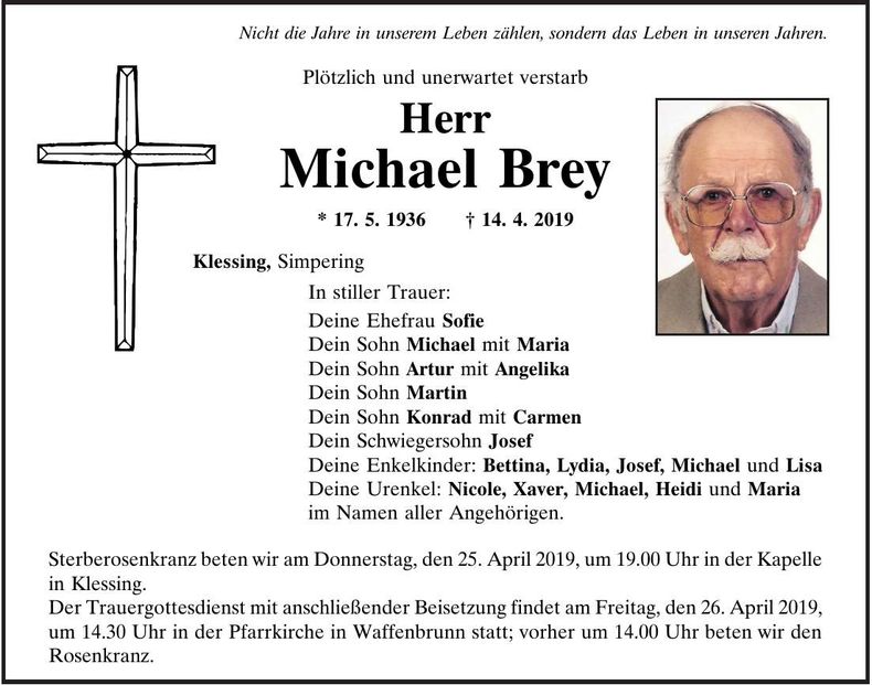 Traueranzeige Michael Brey
