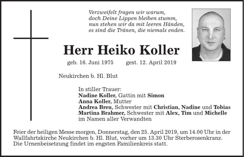 Traueranzeige Heiko Koller