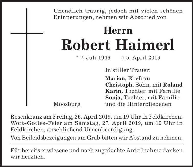 Traueranzeige Robert Haimerl