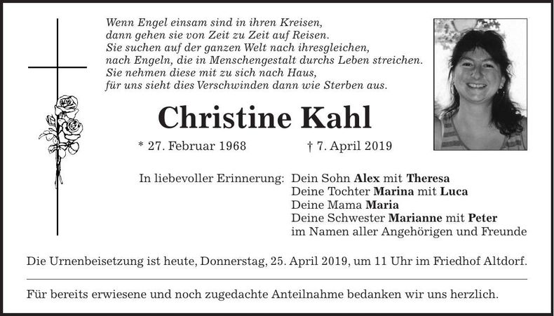 Traueranzeige Christine Kahl