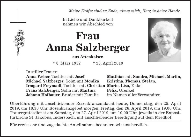 Traueranzeige Anna Salzberger