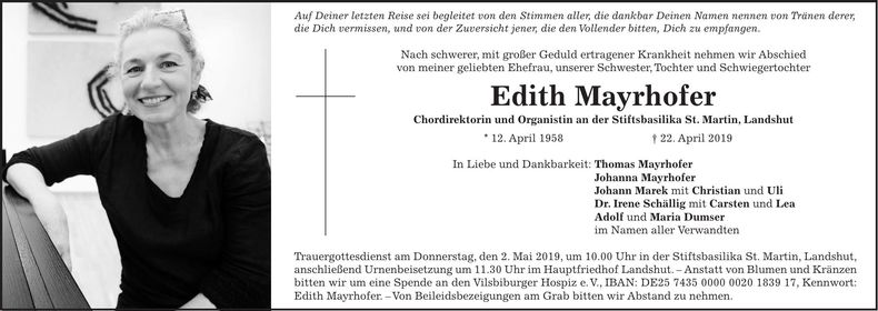 Traueranzeige Edith Mayrhofer