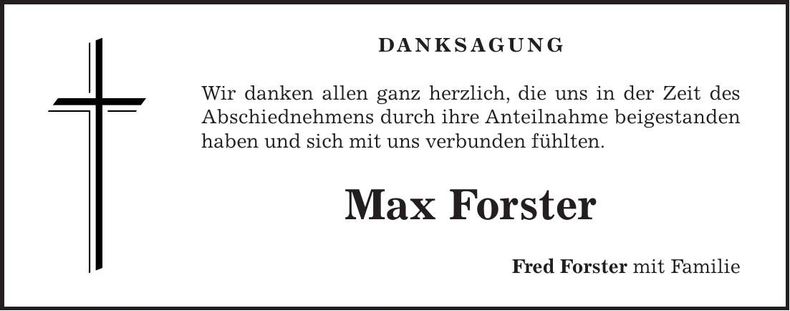 Traueranzeige Max Forster