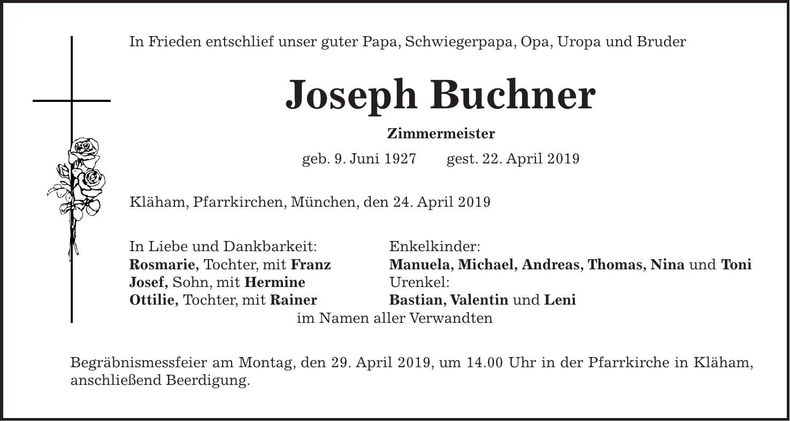 Traueranzeige Joseph Buchner