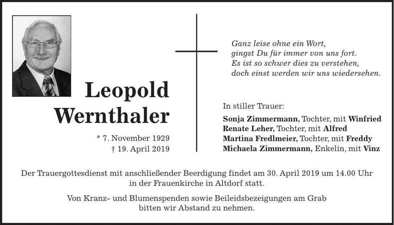 Traueranzeige Leopold Wernthaler