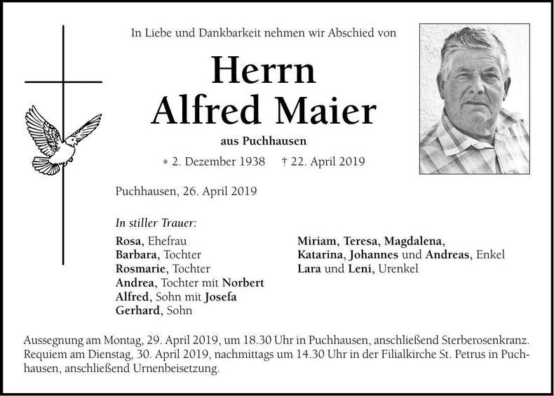 Traueranzeige Alfred Maier