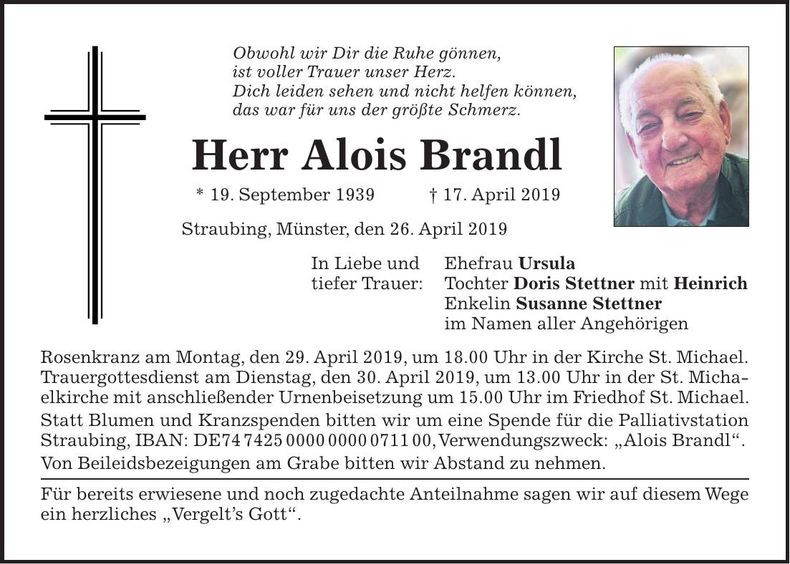 Traueranzeige Alois Brandl