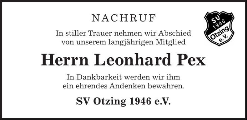Traueranzeige Leonhard Pex