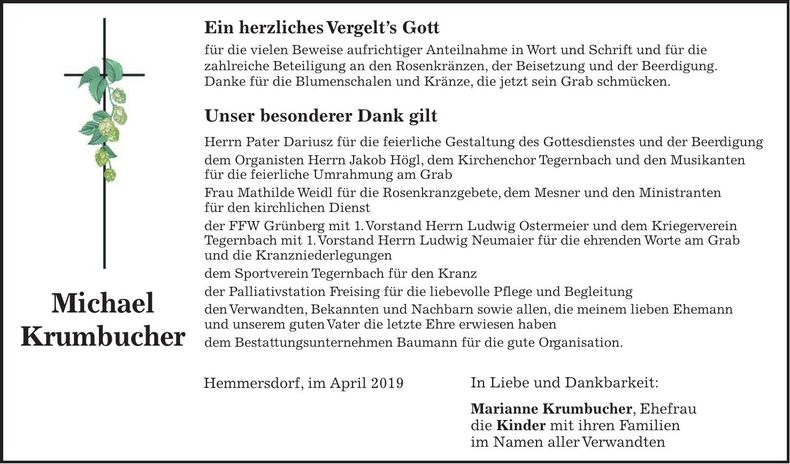 Traueranzeige Michael Krumbucher