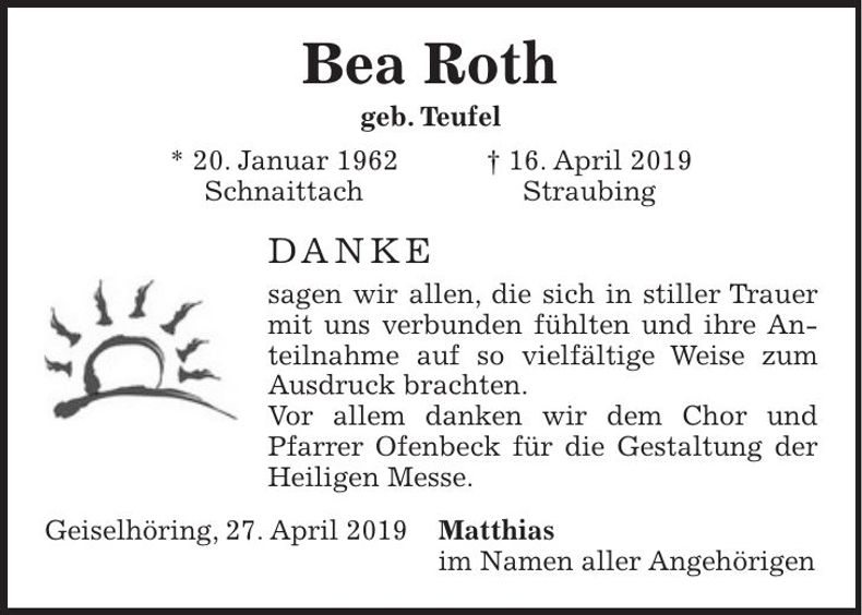 Traueranzeige Bea Roth