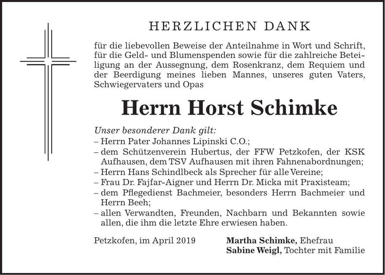 Traueranzeige Horst Schimke
