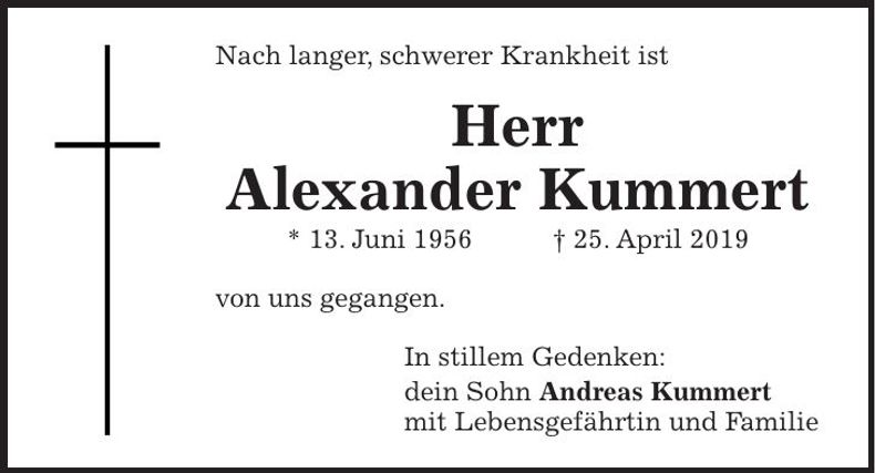 Traueranzeige Alexander Kummert