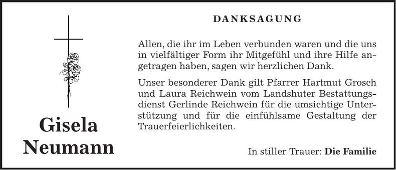 Traueranzeige Gisela Neumann