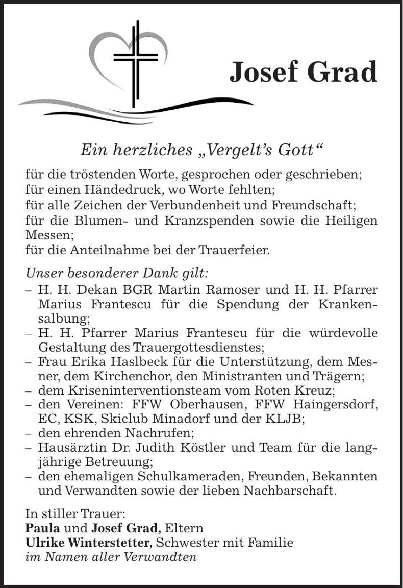 Traueranzeige Josef Grad