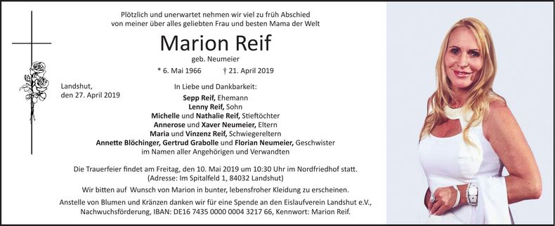 Traueranzeige Marion Reif