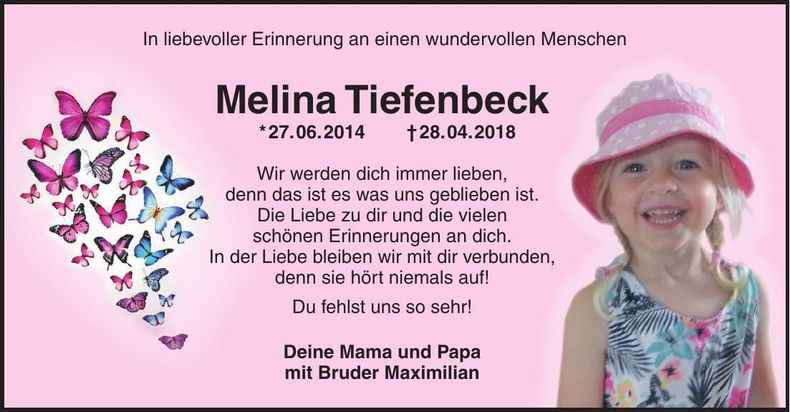 Traueranzeige Melina Tiefenbeck