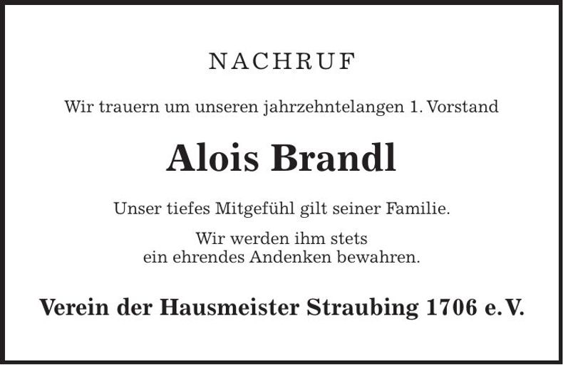 Traueranzeige Alois Brandl