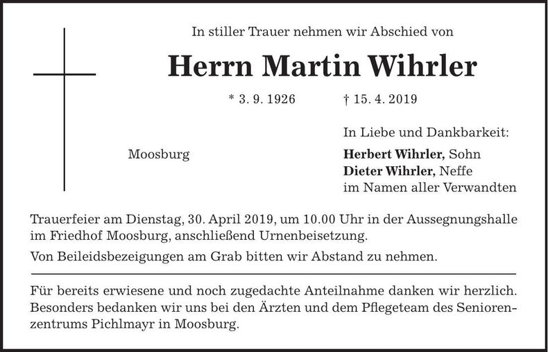 Traueranzeige Martin Wihrler