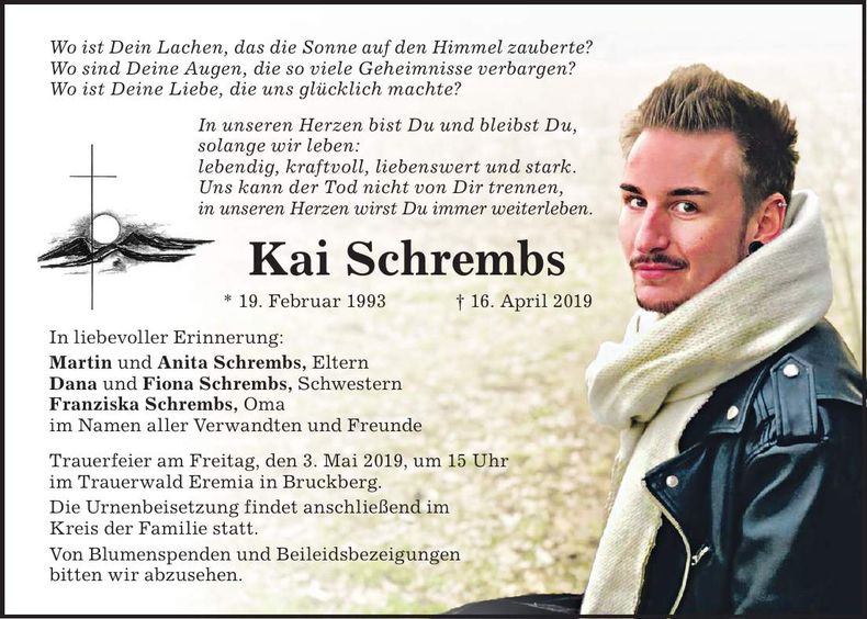 Traueranzeige Kai Schrembs
