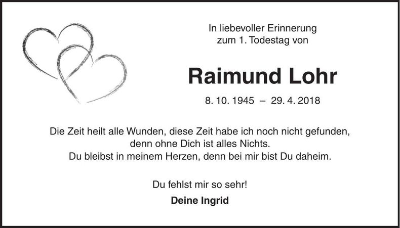 Traueranzeige Raimund Lohr