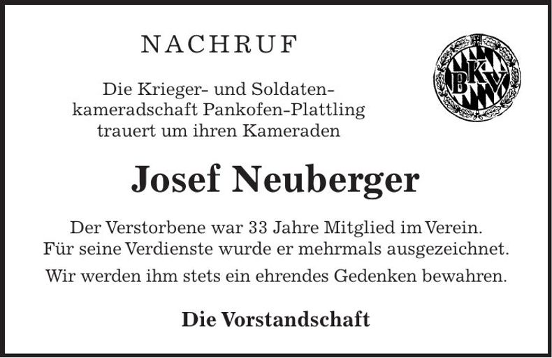 Traueranzeige Josef Neuberger