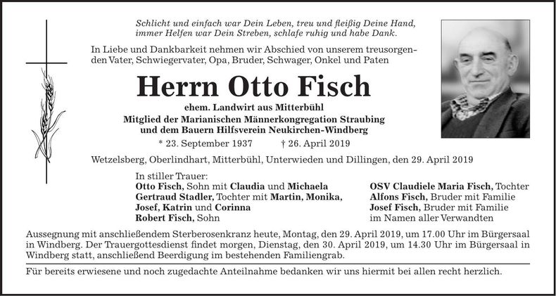 Traueranzeige Otto Fisch