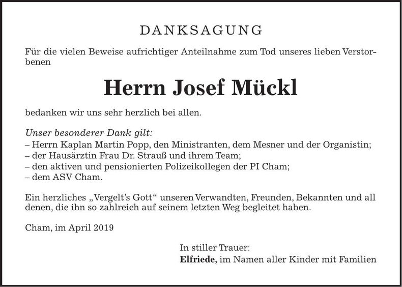Traueranzeige Josef Mückl