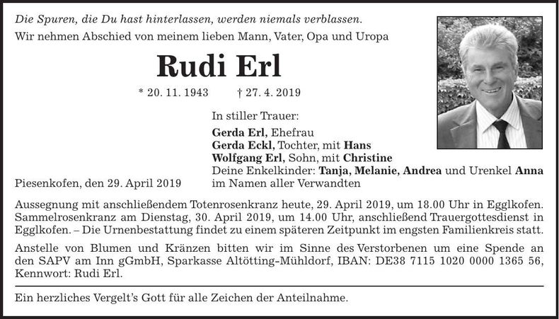Traueranzeige Rudi Erl