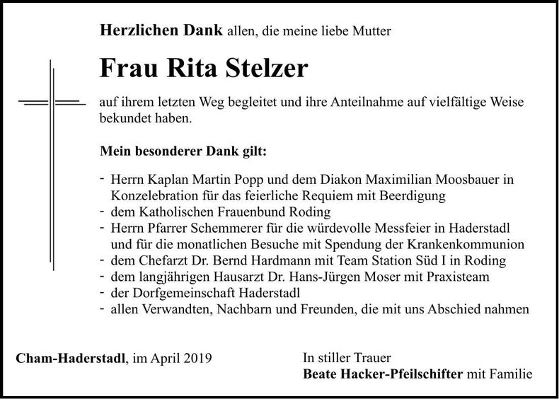 Traueranzeige Rita Stelzer