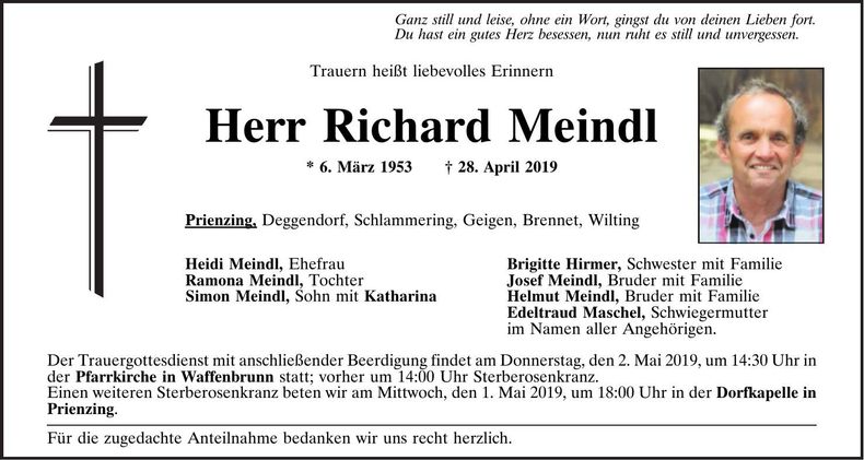 Traueranzeige Richard Meindl