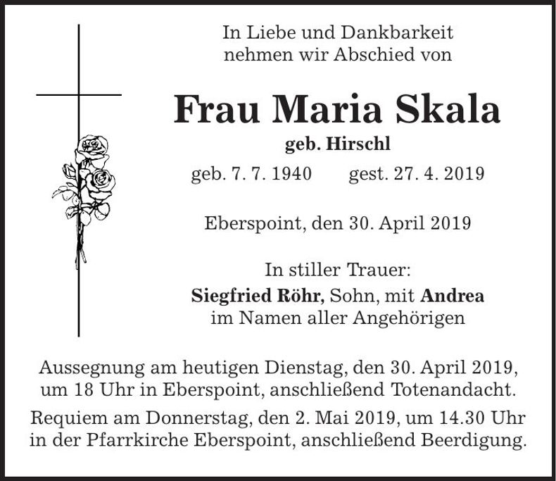 Traueranzeige Maria Skala