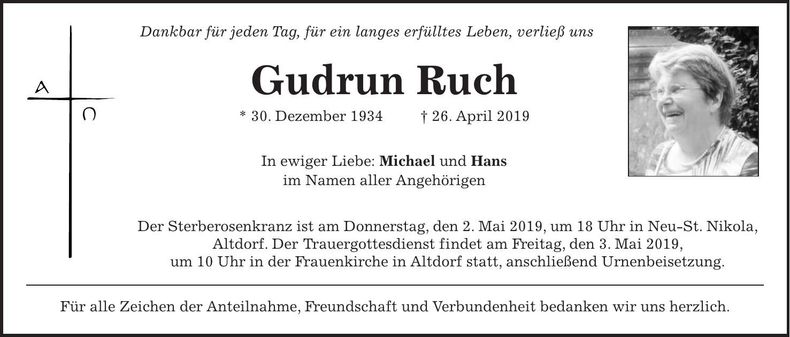 Traueranzeige Gudrun Ruch
