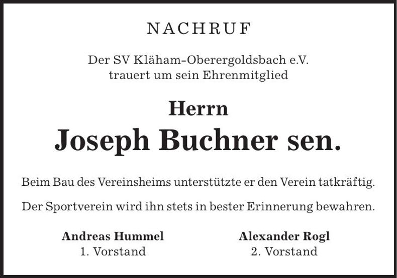Traueranzeige Josef Buchner