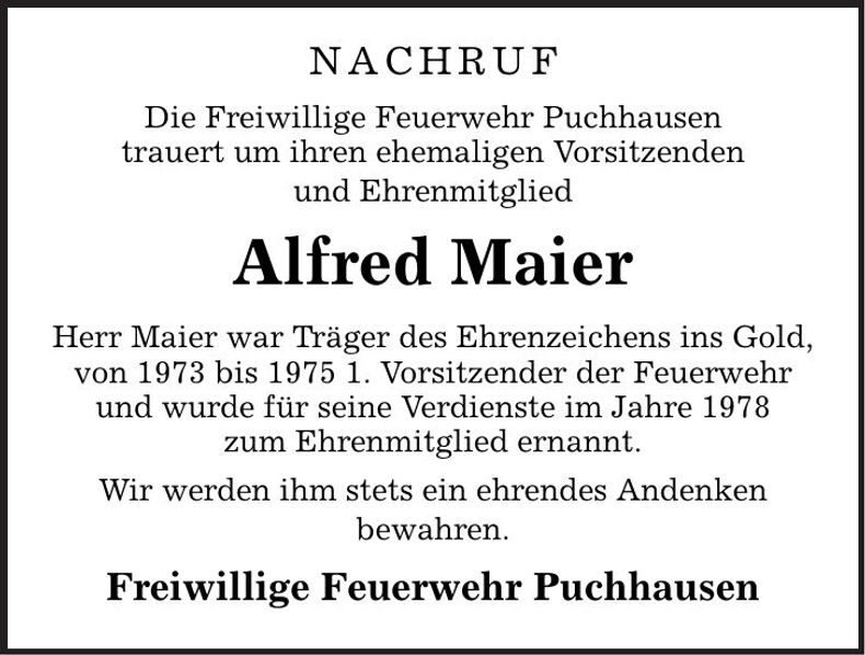 Traueranzeige Alfred Maier