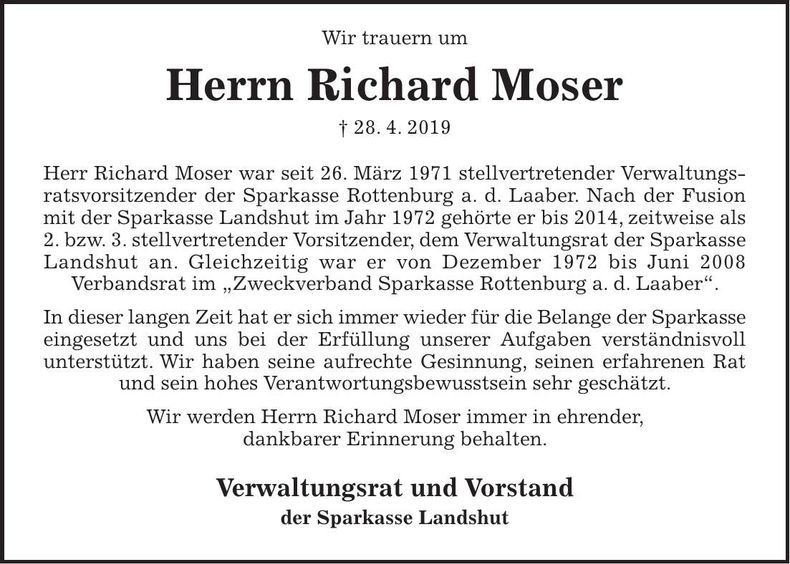 Traueranzeige Richard Moser