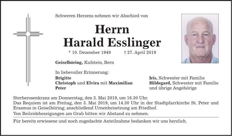 Traueranzeige Harald Esslinger