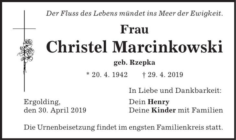 Traueranzeige Christel Marcinkowski