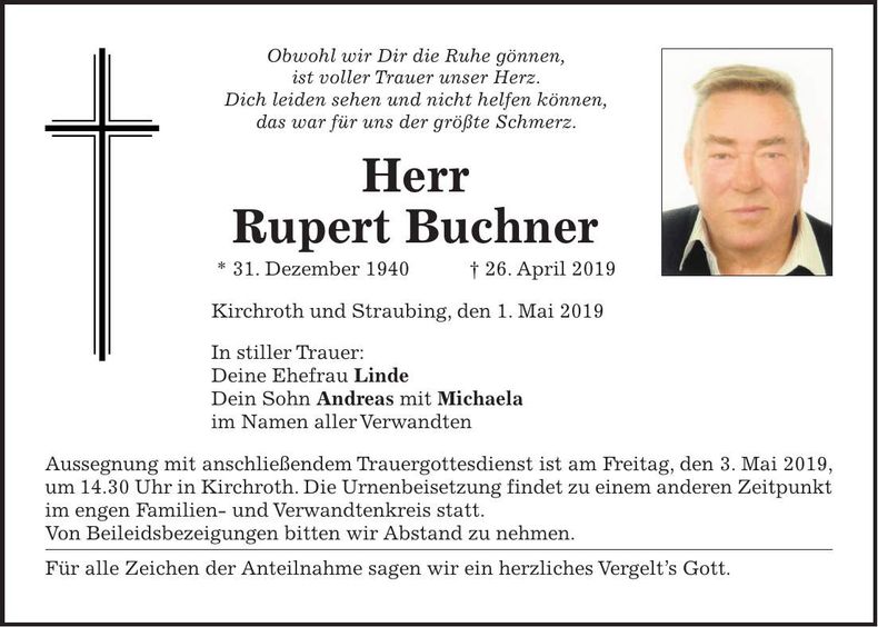Traueranzeige Rupert Buchner
