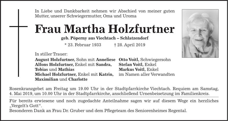 Traueranzeige Martha Holzfurtner