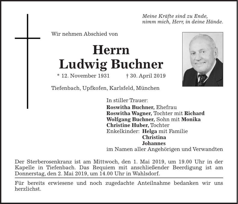 Traueranzeige Ludwig Buchner