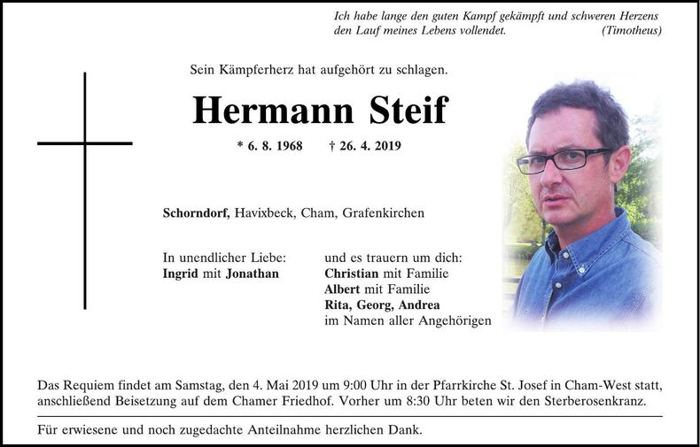 Traueranzeige Hermann Steif