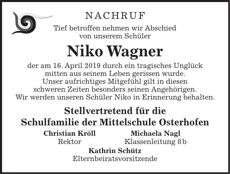 Traueranzeige Niko Wagner