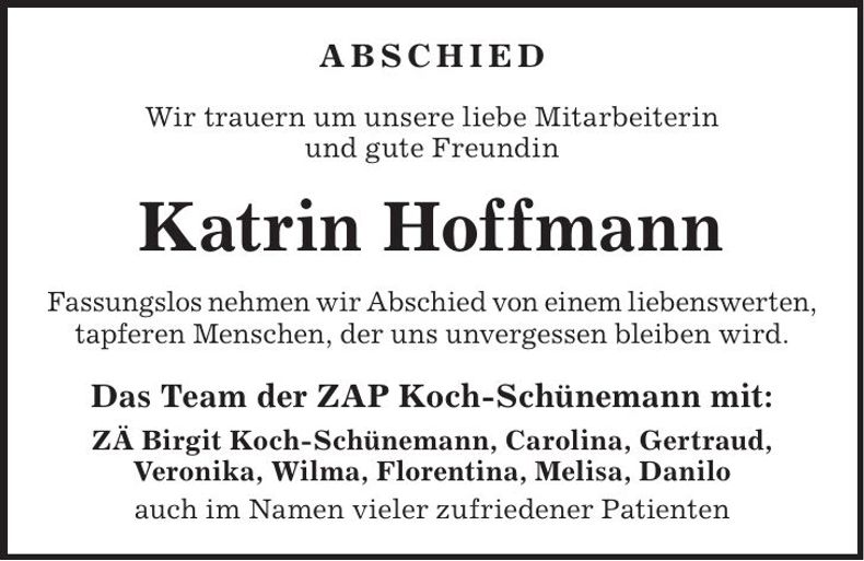 Traueranzeige Katrin Hoffmann