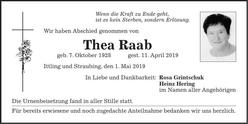 Traueranzeige Thea Raab