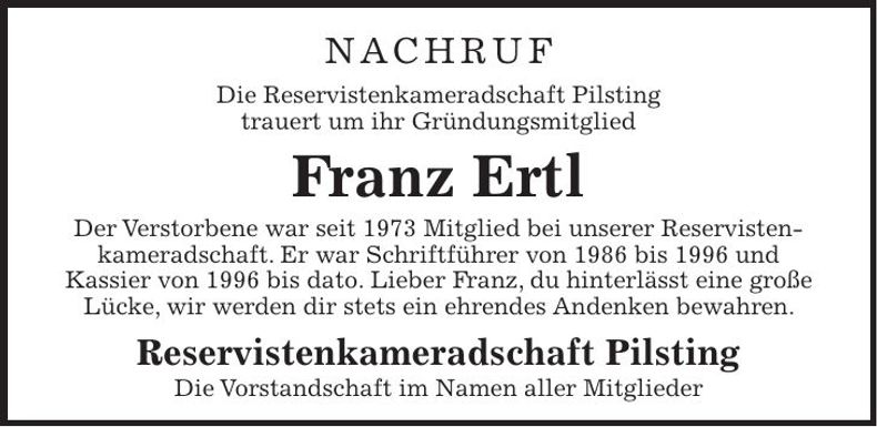 Traueranzeige Franz Ertl