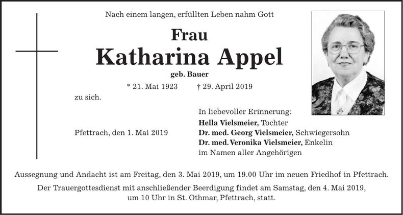 Traueranzeige Katharina Appel