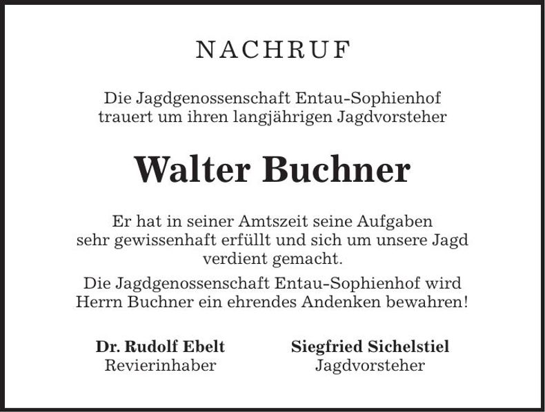 Traueranzeige Walter Buchner