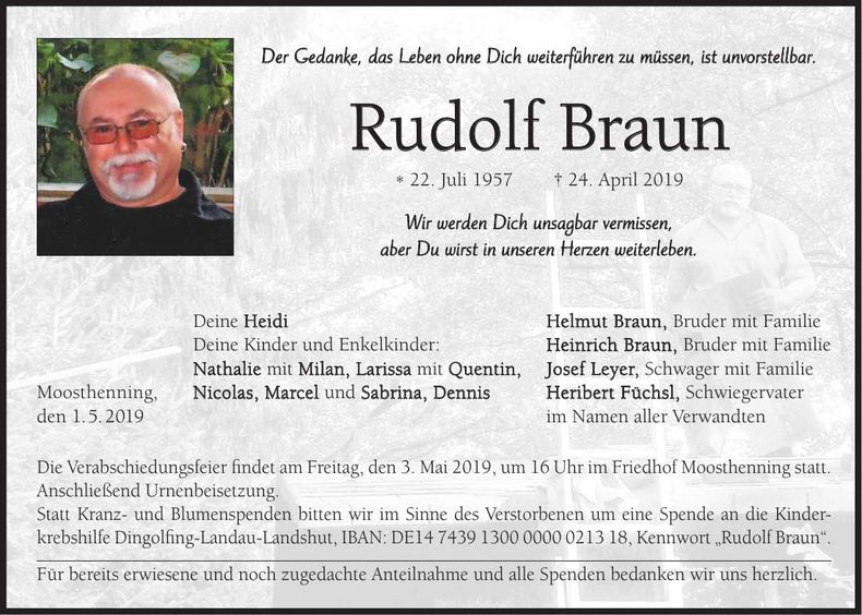 Traueranzeige Rudolf Braun