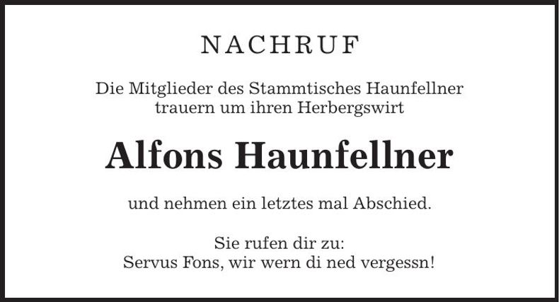 Traueranzeige Alfons Haunfellner