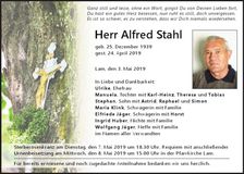 Traueranzeige Alfred Stahl
